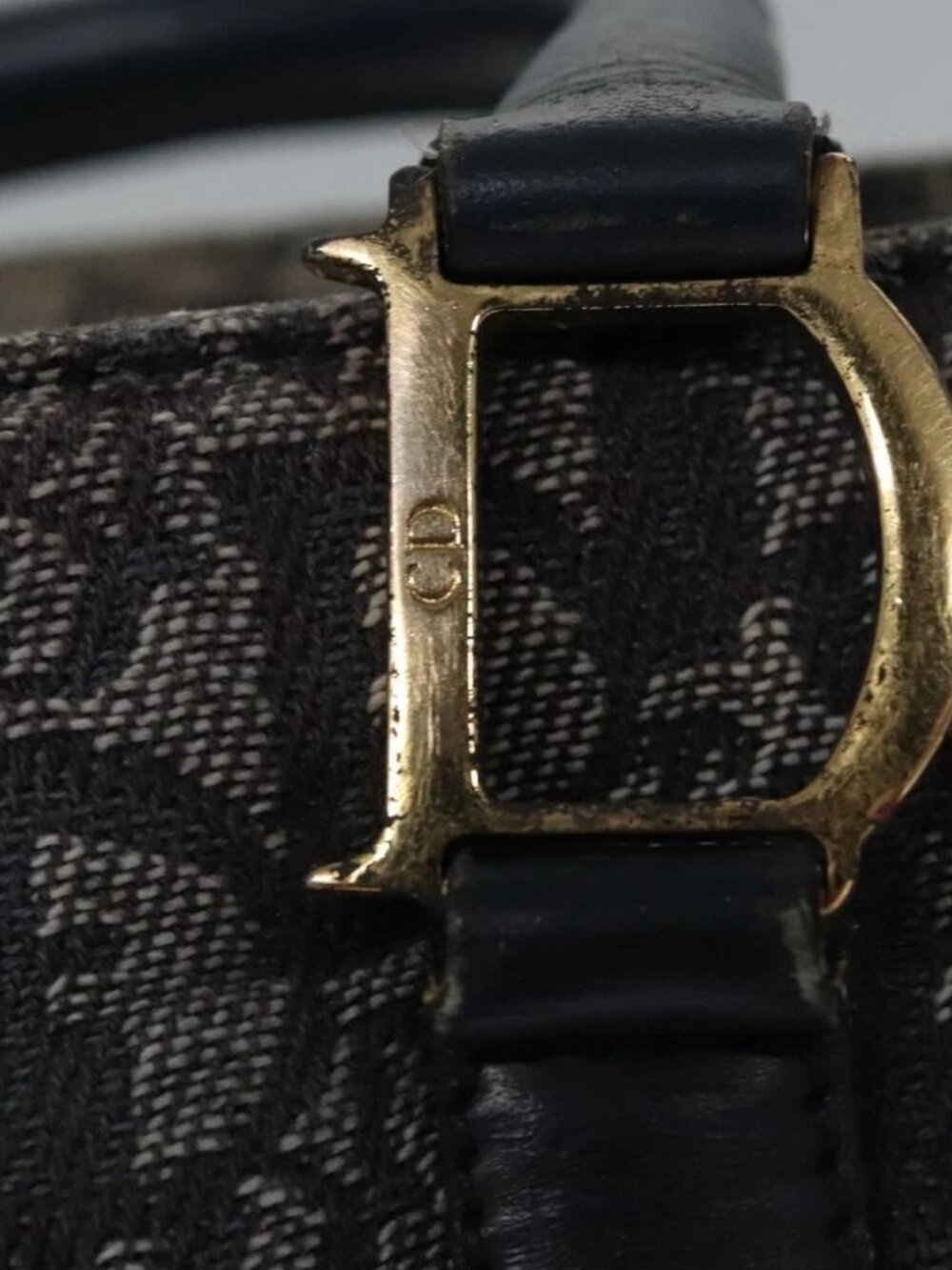 Christian Dior Trotter Canvas Hand Bag Navy Gold - Picture 7 of 16